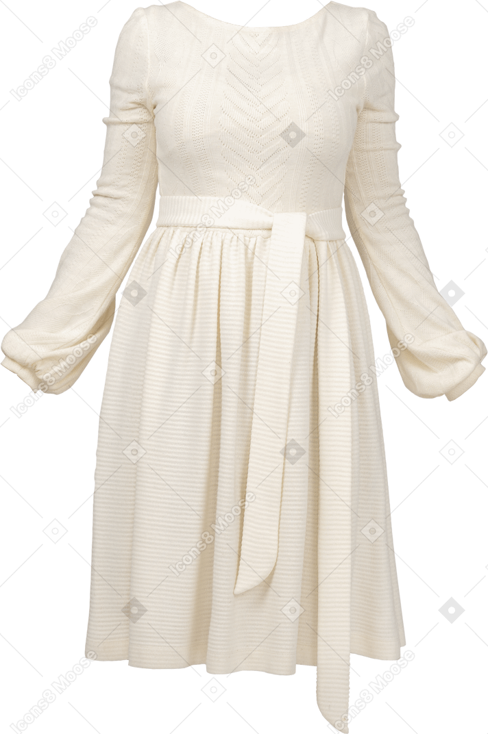 Белое хлопковое платье с длинными рукавами