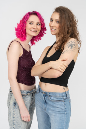 Two young women smiling