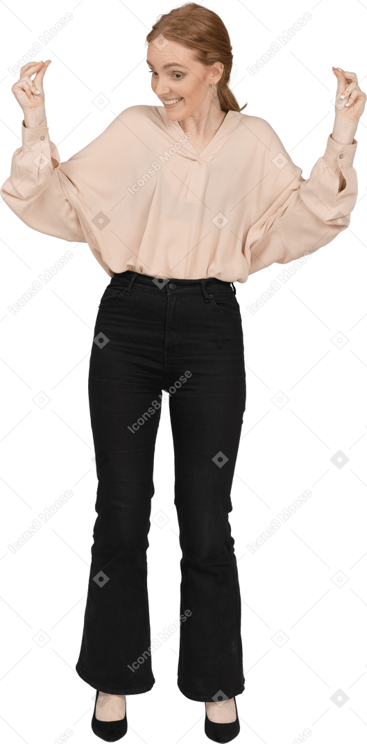 Woman in beautiful blouse standing