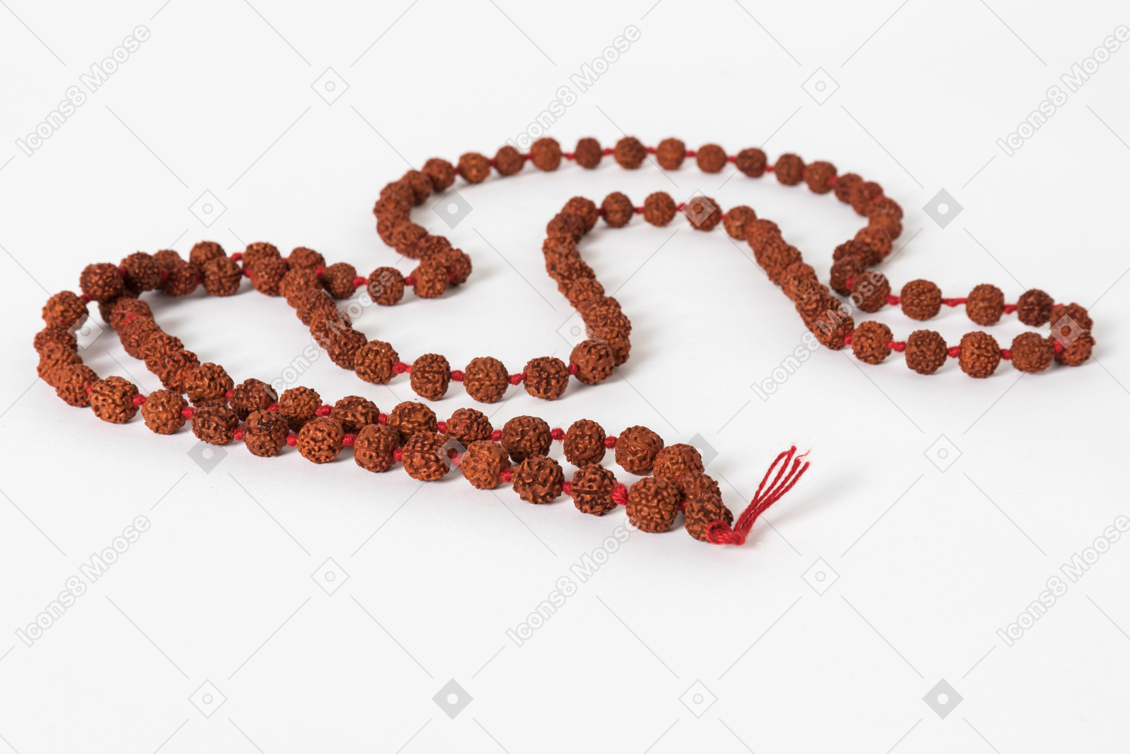 Mala beads on white background