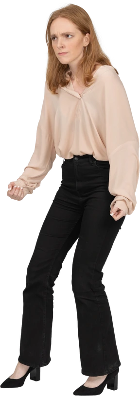 Woman in beautiful blouse standing