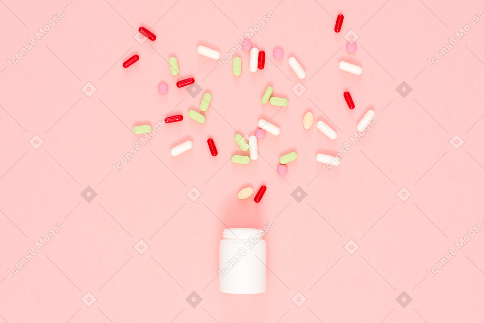 Pills and capsules dropped out of pills bottle