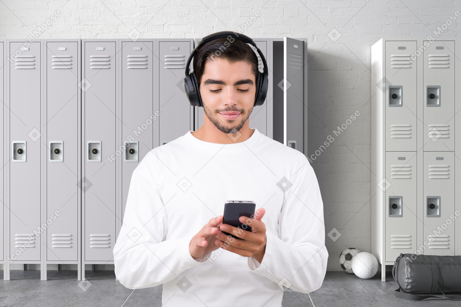 Man sitting on the floor and listening to music