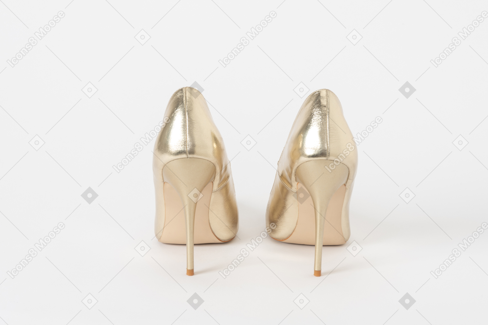 A back shot of a pair of shiny stiletto shoes