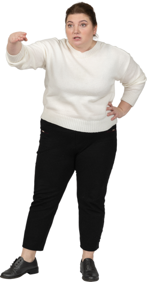 Front view of a plus size woman in casual clothes
