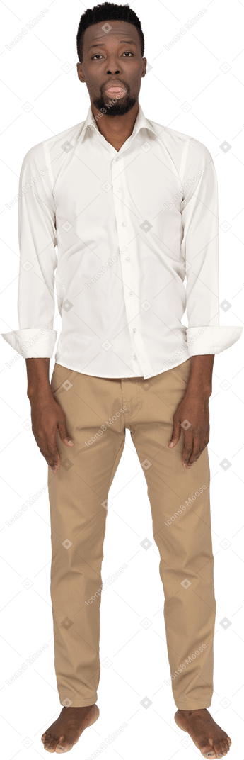 Man in white shirt standing