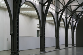 Station building with black arches