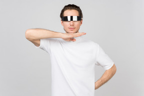 Young man wearing futuristic eyewear