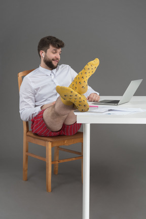 Relaxed office worker during isolation period