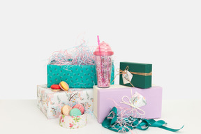 Colorful wrapped gift boxes