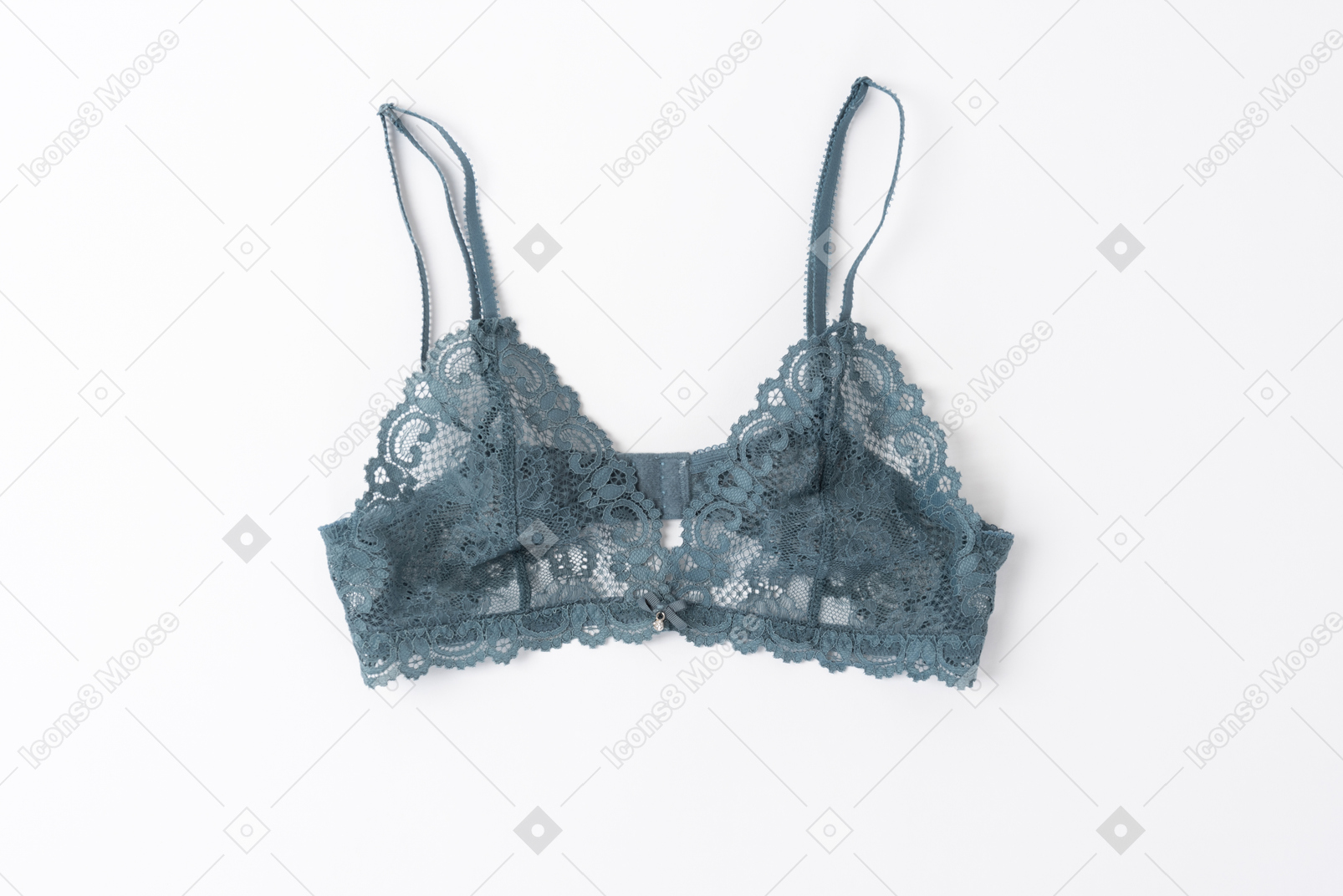 Blue lace bra on white background