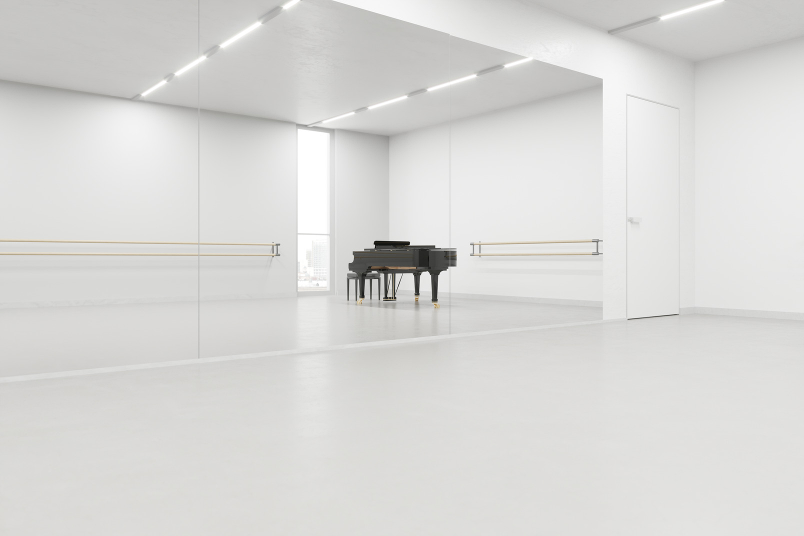 Empty white room with a piano