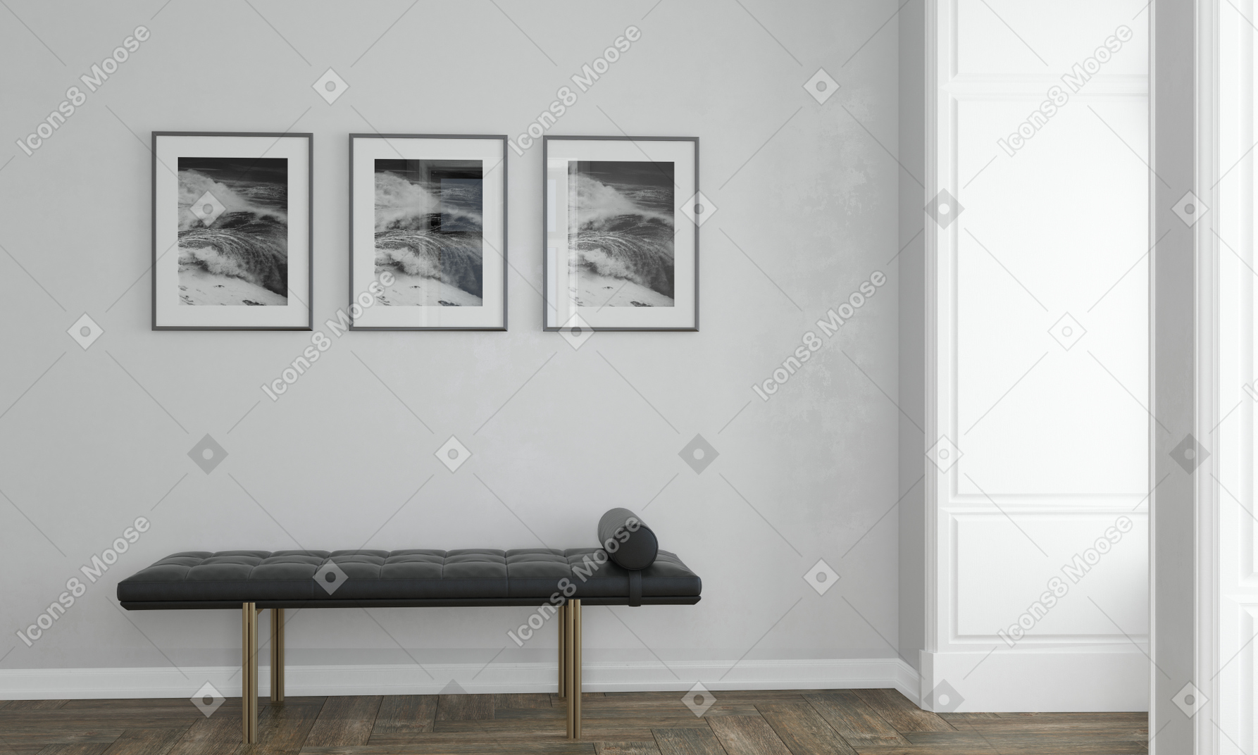 Habitación blanca con mesa de masaje negra