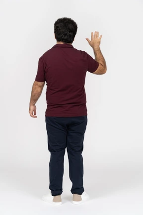 Back view of a man waving