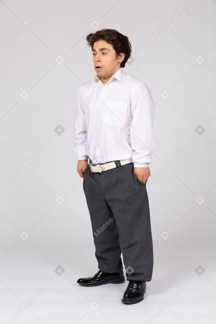 Front view of a white collar worker yawning