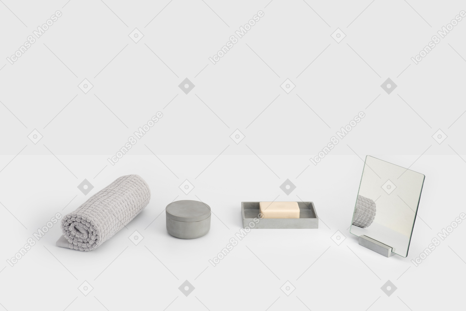 Accessori da bagno su sfondo grigio