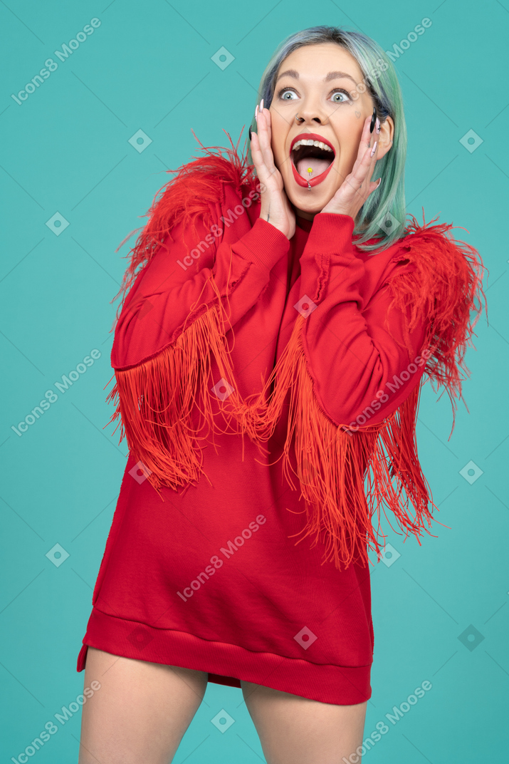 Shocked young woman screaming