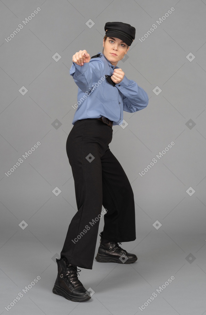 Female security guard ready to fight