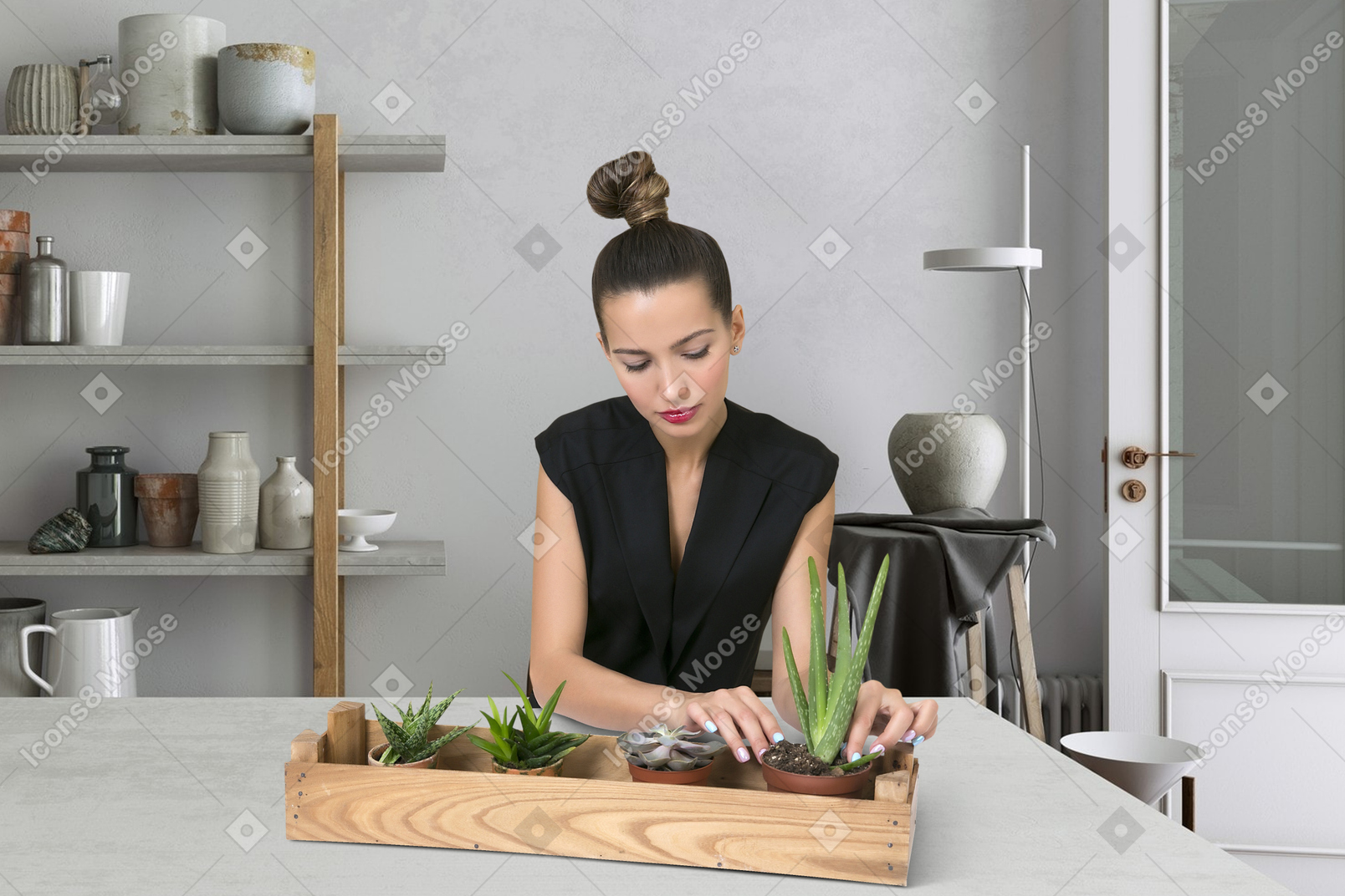 Femme avec des plantes