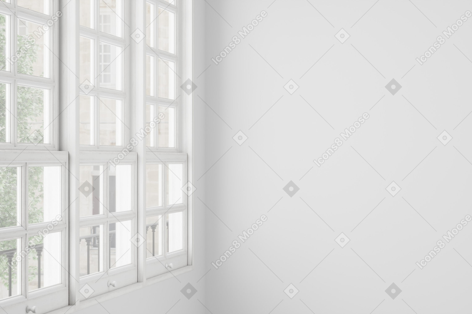 Large window with white wooden frames