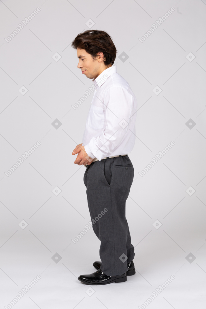 Side view of a man in business casual clothes