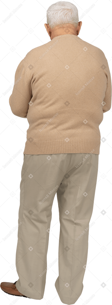 Rear view of an old man in casual clothes