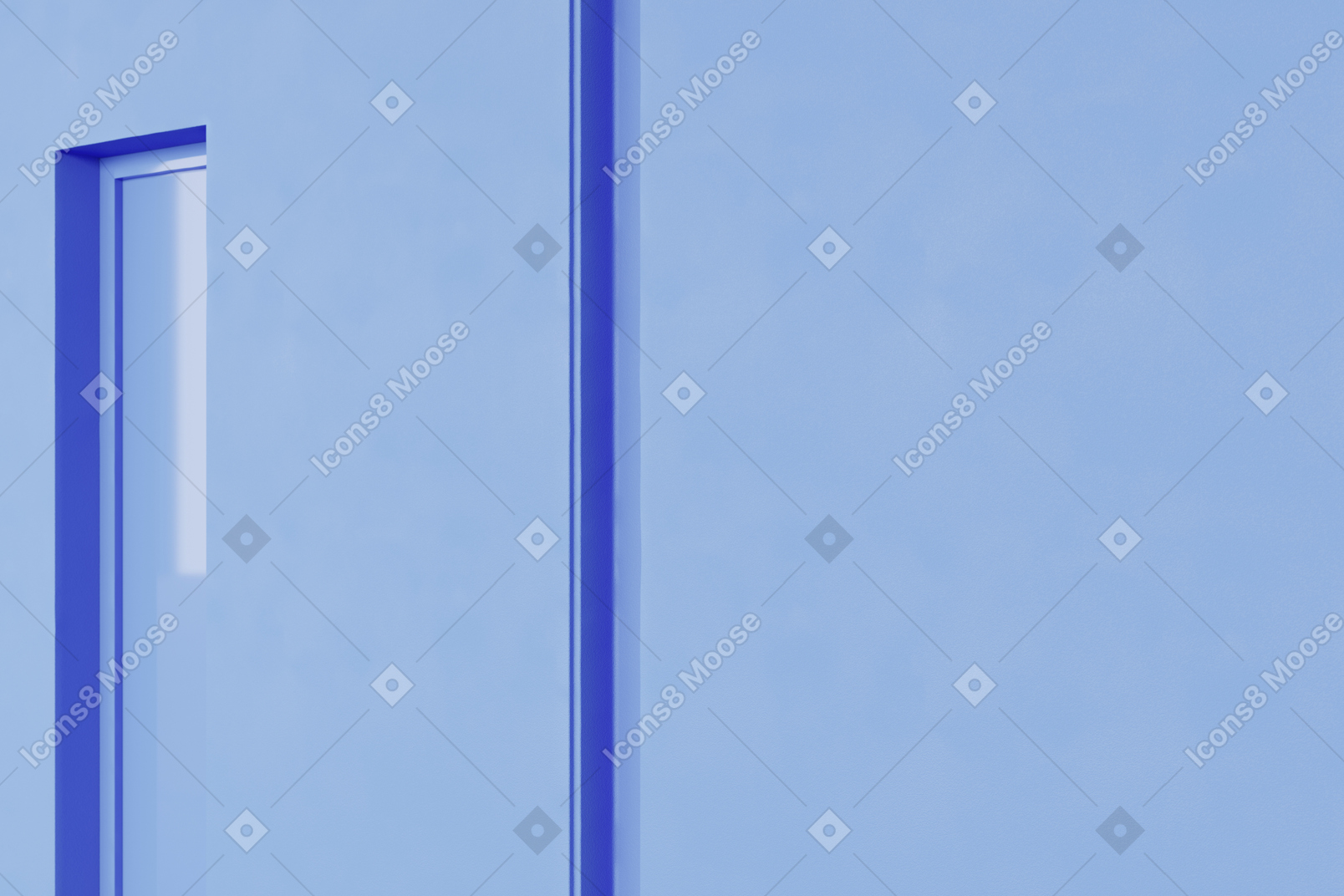 Parede cinza-azulada com uma porta