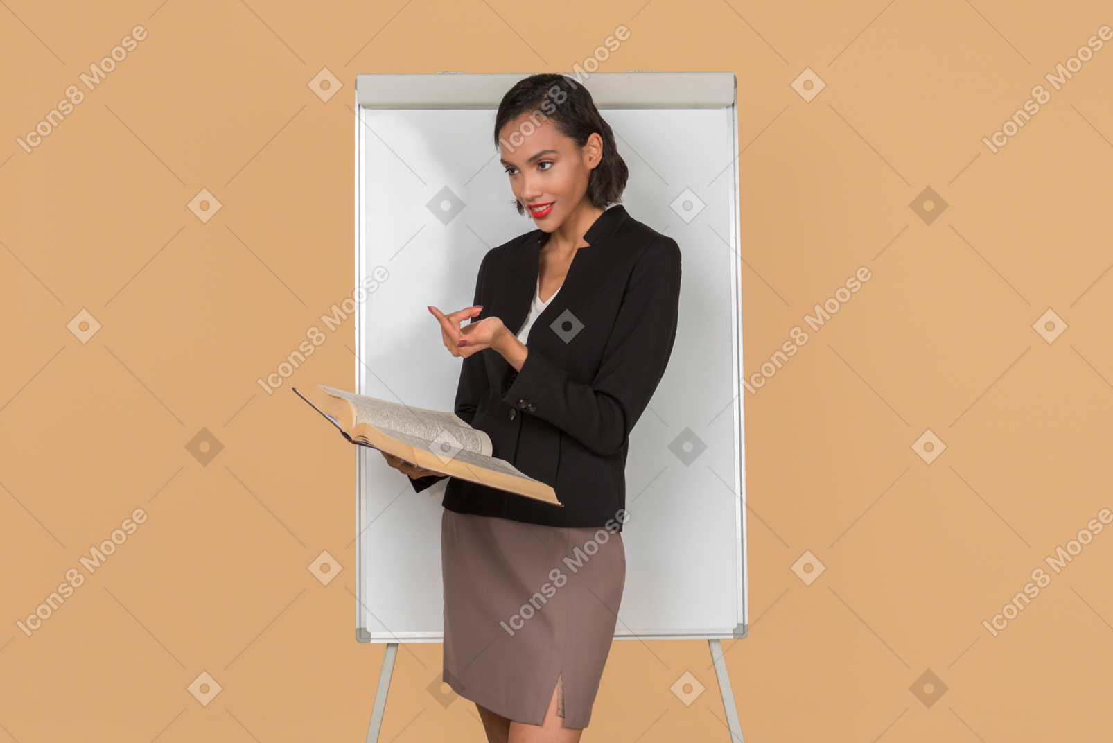 Attractive afro woman standing by the whiteboarding