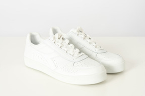 White sneakers on a white background