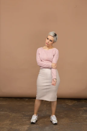 Front view of a woman in casual clothes