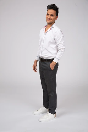 Man in white shirt standing