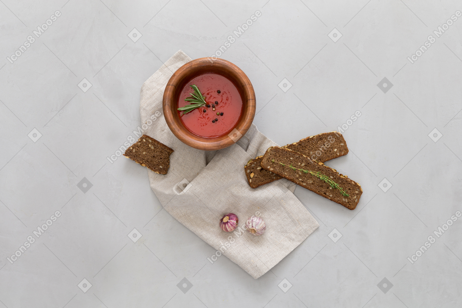 Some tomato sauce, brown bread and garlic