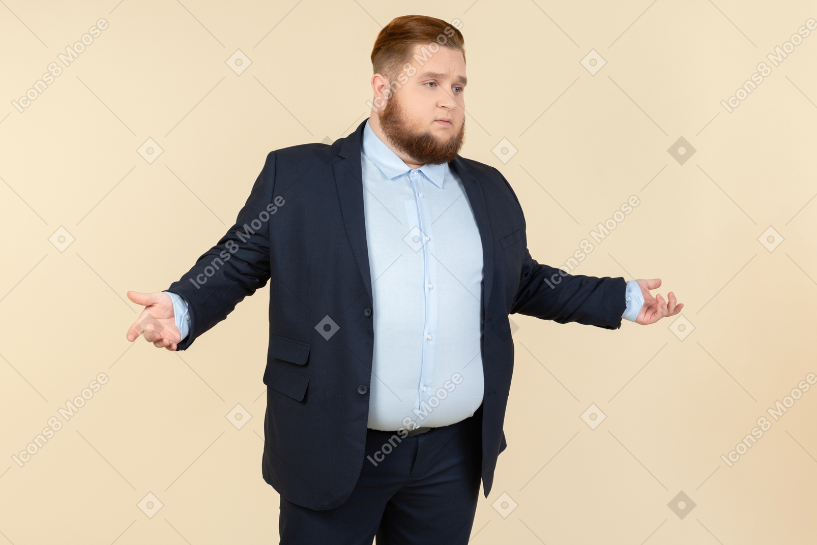 Young overweight office employee trying to understand something
