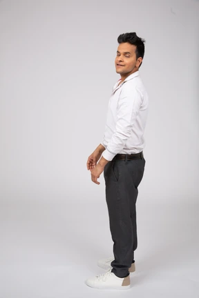 Man in white shirt standing