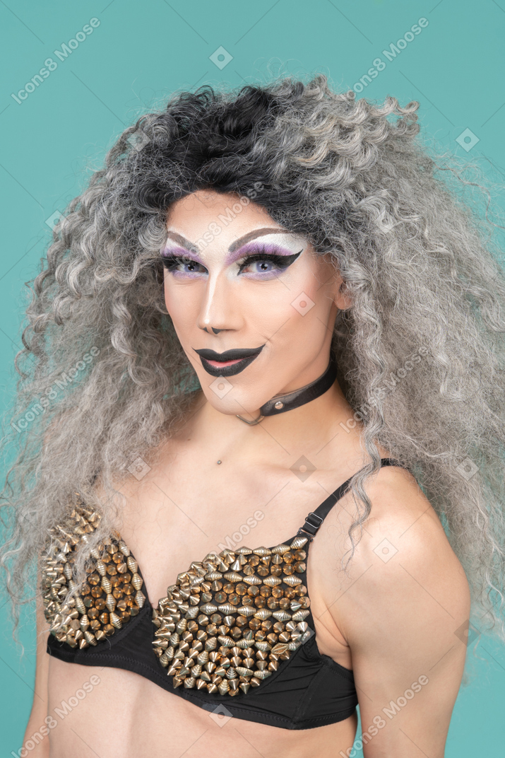 Close-up of a drag queen smiling