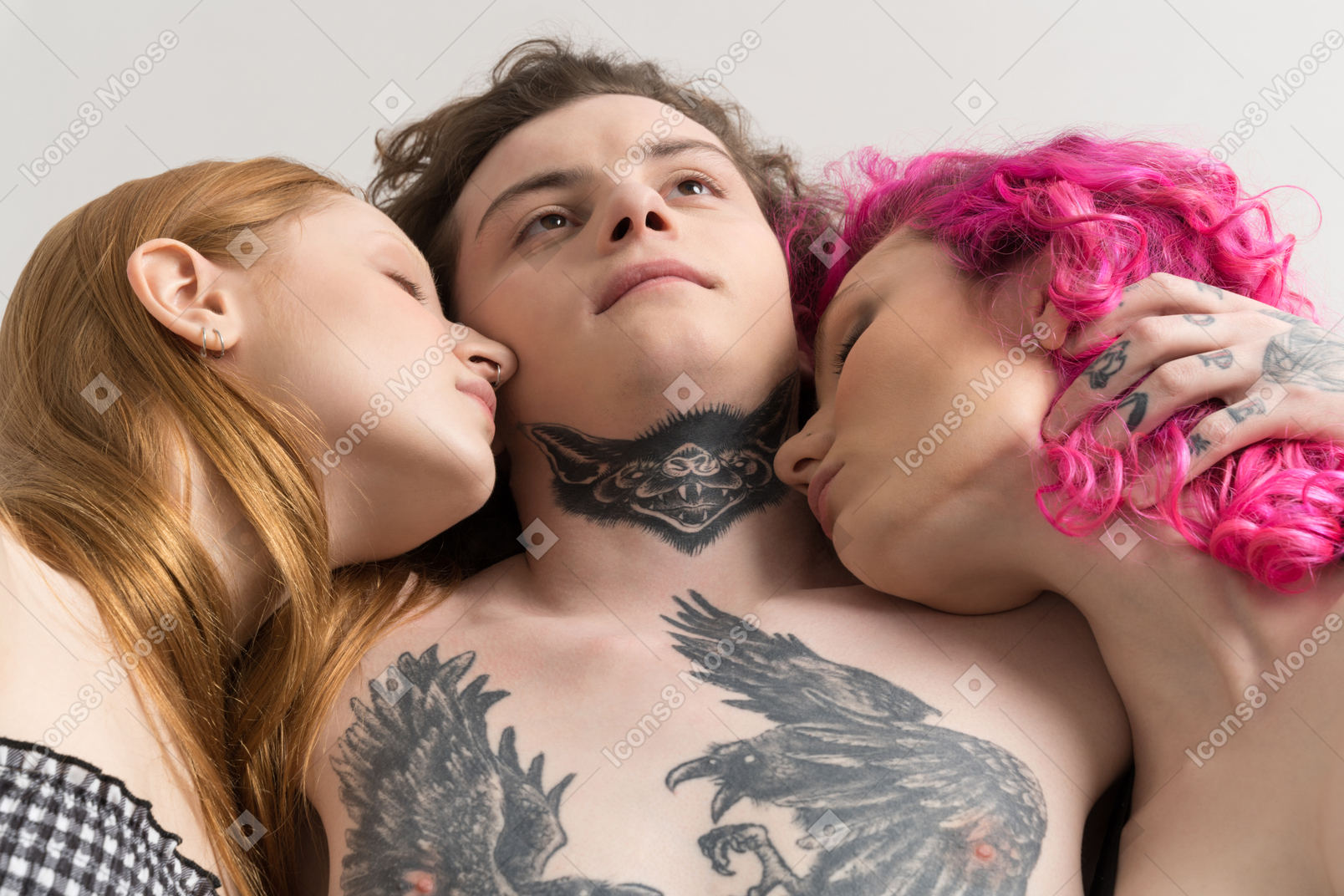 Group of three teenagers sleeping together