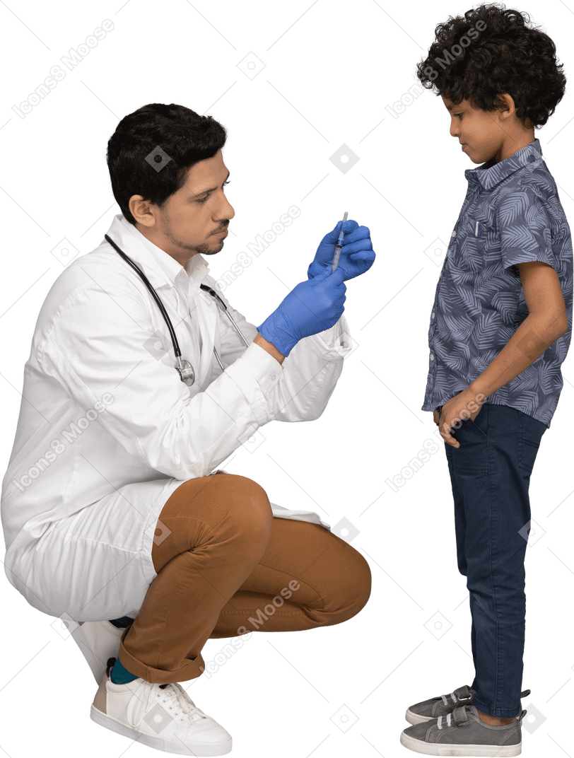Doctor is ready to make an injection to boy