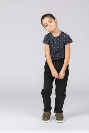 Front view of a cute boy in casual clothes