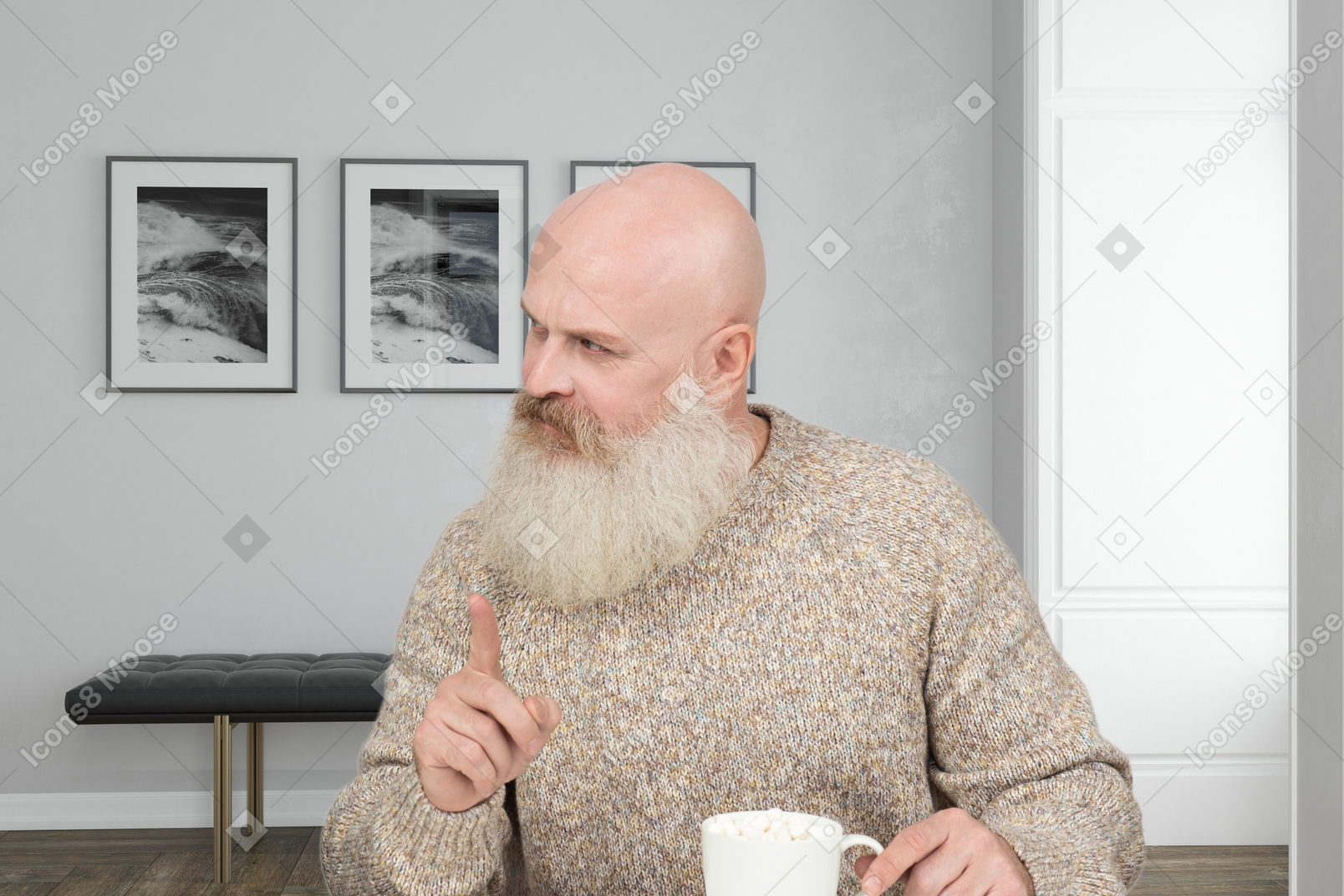 Elderly man with a cup of coffee