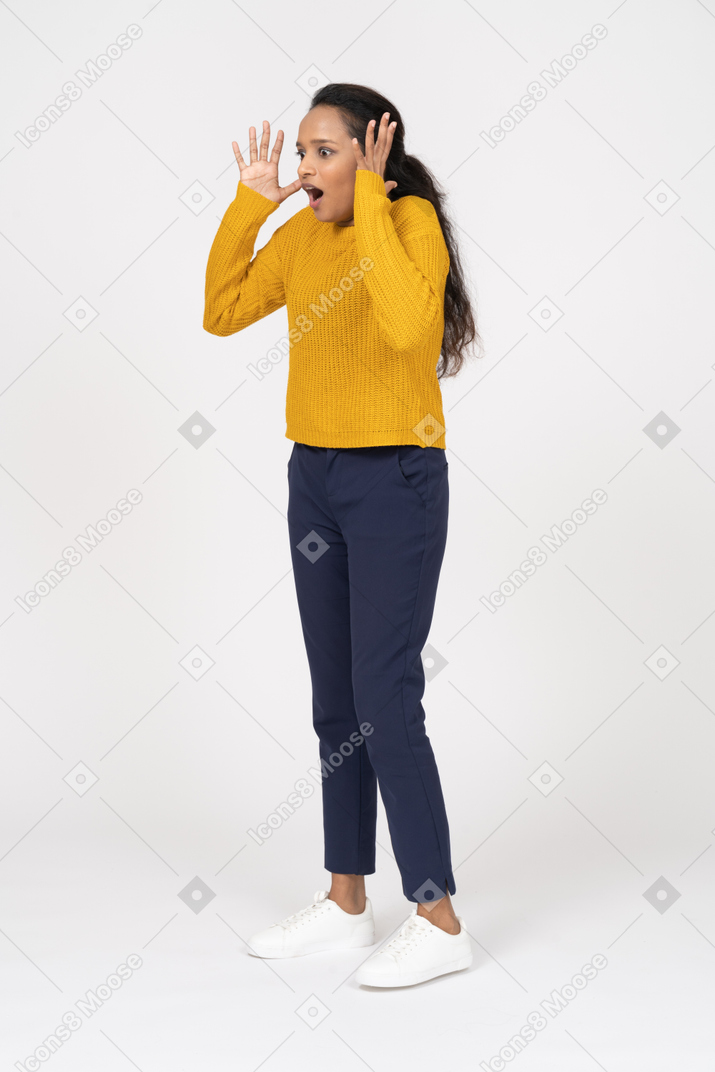 Side view of an emotional girl in casual clothes
