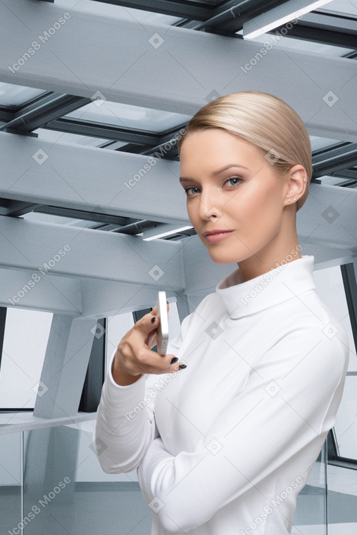 Woman sitting at the desk in office