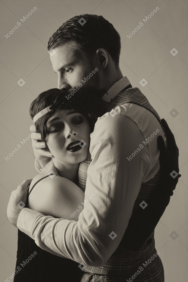 Portrait of two loving people embracing