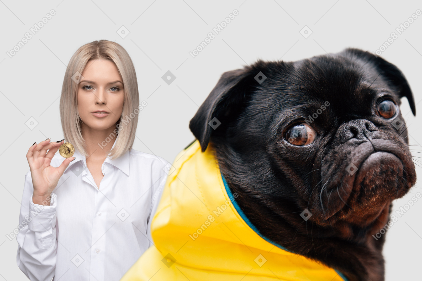 Female veterinarian holding a dog in front of her mouth
