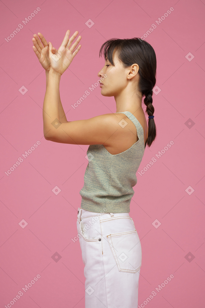 Serious woman crossing arms