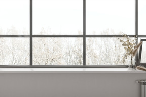 Window with snow and trees