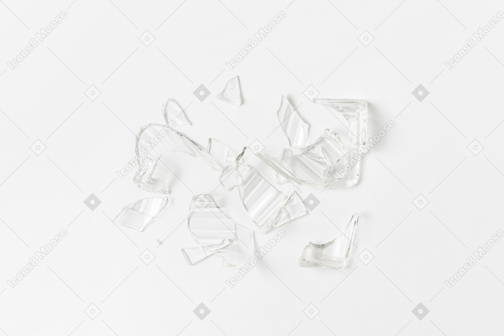 Broken glass pieces on white background