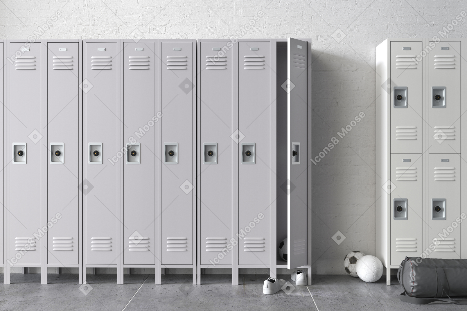 Locker room with things scattered around