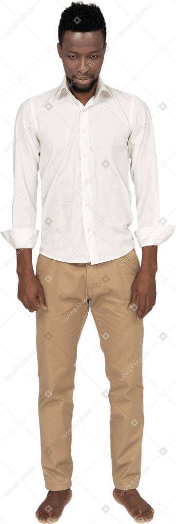 Man in white shirt standing