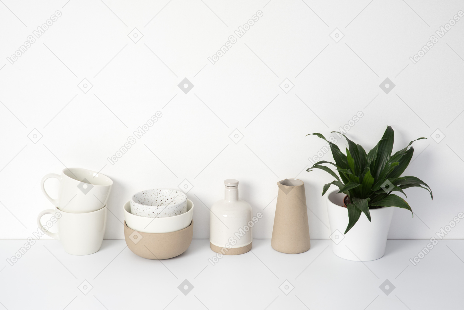 Ceramic kitchenware and house plant