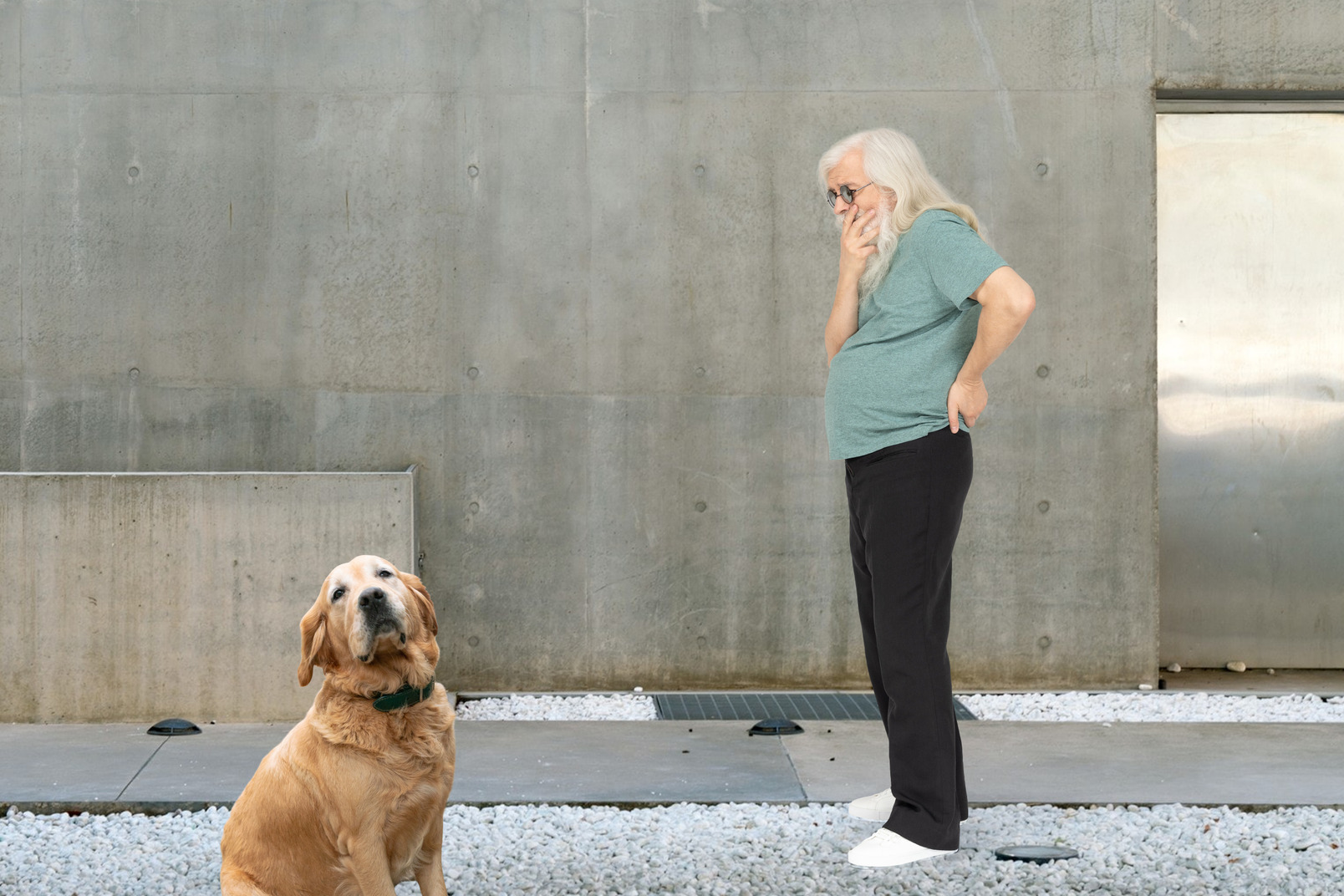 An elderly man with his dog